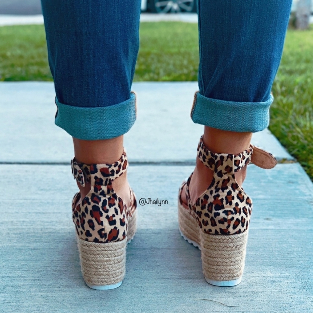 Leopard Wedge Ankle strap Espadrille - Picture 5 of 6